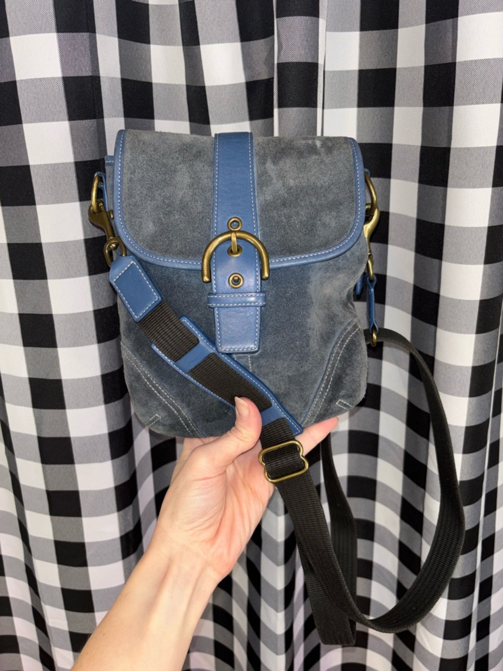 Coach SoHo Blue Suede Crossbody Shoulder Bag Y2K